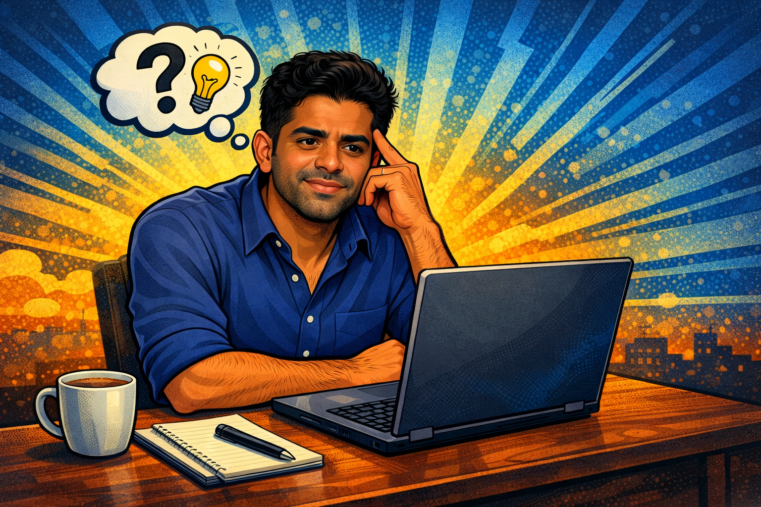 Comic-style alley between buildings with trash bags