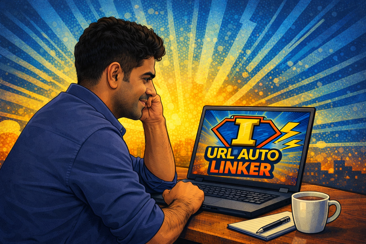 Comic-style scene between buildings with trash bags